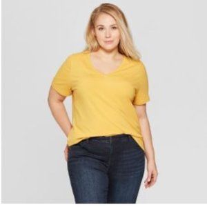 Standard Fit Short Sleeve V-Neck T-Shirt - Ava & Viv™ Yellow, blue & dusty rose